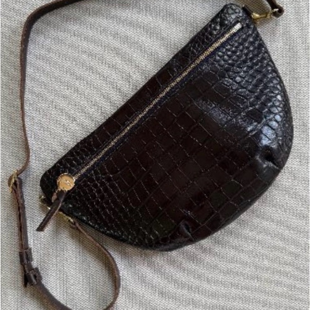 Clare V Croc-Embossed Leather Crossbody Belt Bag - Dark Brown - Picture 6 of 9